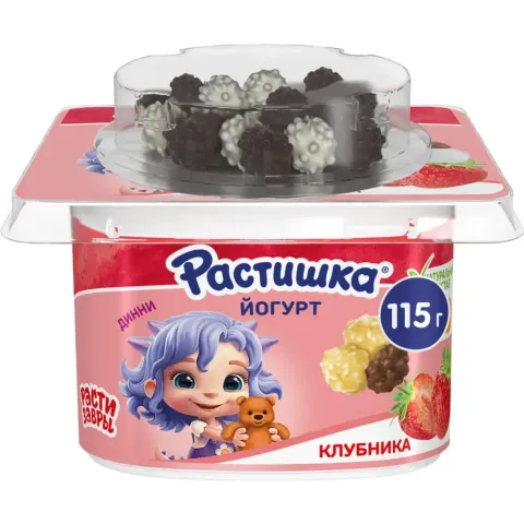 Йогурт Растишка клубника шок драже 115гр