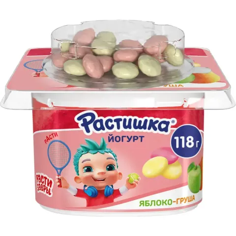 БЗМЖ Йогурт Растишка яблоко груша с печеньем 118гр