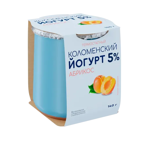 Йогурт термостатный «Абрикос» 5%, «Коломенский», 140 г, Россия, БЗМЖ
