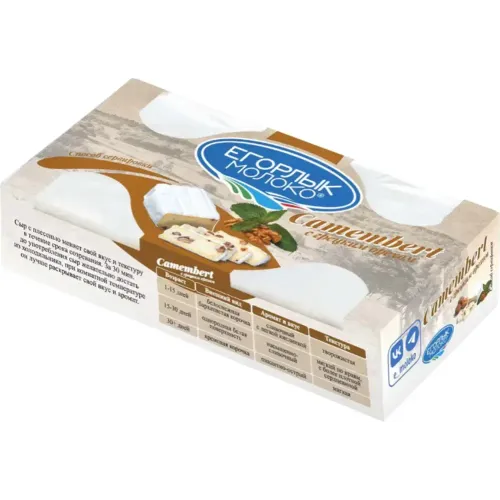 Сыр мягкий с бел. пл. "Камамбер" с грецким орехом 50%, "Егорлык молоко" 125г/6шт