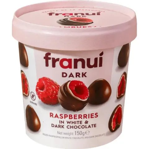 Ягоды малины Franui в белом и тёмном шоколаде з/м 150г