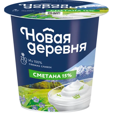 БЗМЖ Сметана Новая деревня 15% 300г стакан
