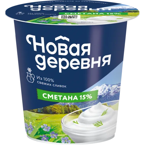 БЗМЖ Сметана Новая деревня 15% 300г стакан