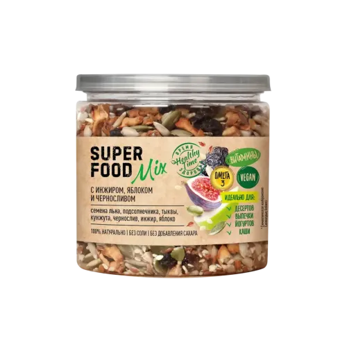 Смесь семян Superfood mix с инжиром, яблоком и черносливом &quot;Царская приправа&quot; банка с крышкой-ключом 270г