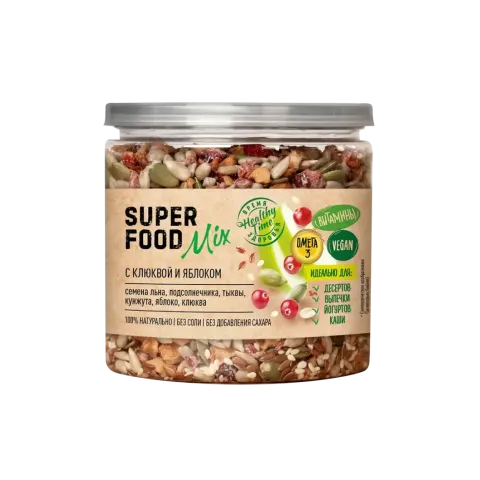 Смесь семян Superfood mix с клюквой и яблоком &quot;Царская приправа&quot; банка с крышкой-ключом 260г