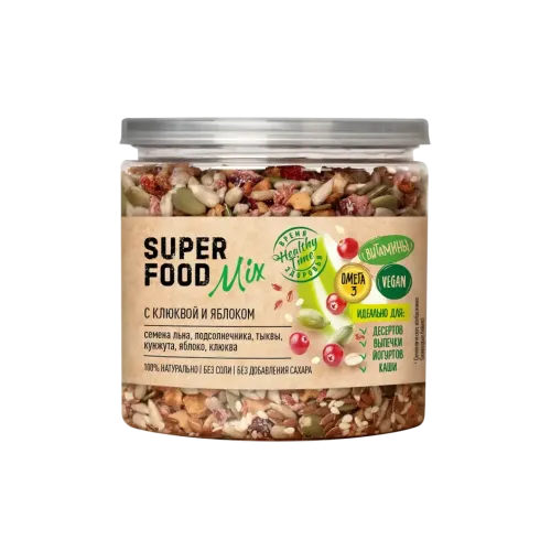 Смесь семян Superfood mix с клюквой и яблоком &quot;Царская приправа&quot; банка с крышкой-ключом 260г
