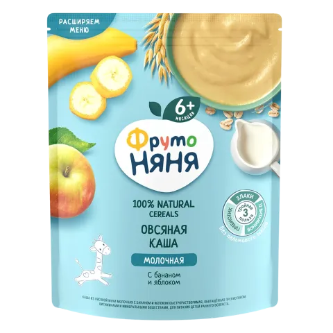 Каша ФрутоНяня молочная овсяная с яблоками и бананами для детей с 6 месяцев 200г