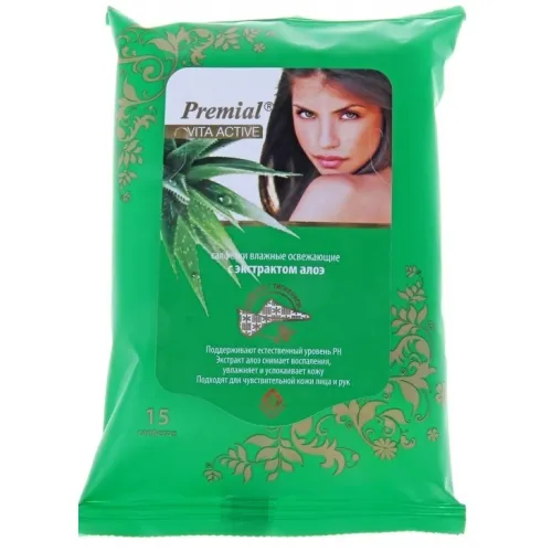 Салфетки Премиал Вита Актив влажные с алоэ 15шт