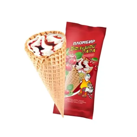 Мороженое пломбир Большой папа рожок с вишней 12% СЗМЖ 130 г