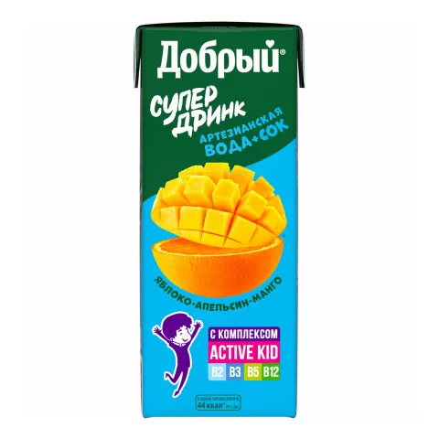 Сок Добрый Active kid яблоко-апельсин-манго 0,2л