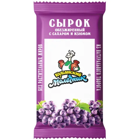 БЗМЖ Творожная масса Кубанский Молочник с сах.и изюмом 4% 180г