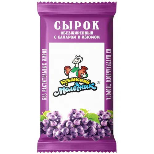 БЗМЖ Творожная масса Кубанский Молочник с сах.и изюмом 4% 180г