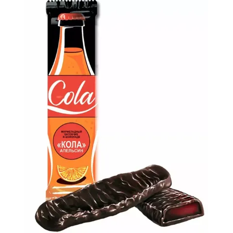 Батончик мармеладный Cola в шоколаде Кола/апельсин 22г