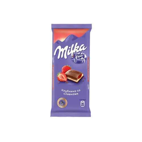 Шоколад молочный Milka Клубника со сливками с двухслойной начинкой 80г