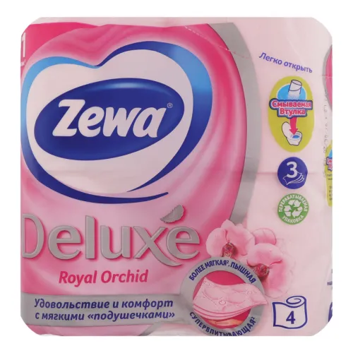 Zewa Deluxe, Туалетная бумага, Орхидея, 3 слоя, 4 шт.