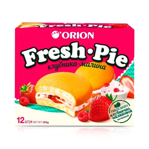 Пирожное Орион Фреш Пай бисквитное с клубнично-малиновой начинкой 300г