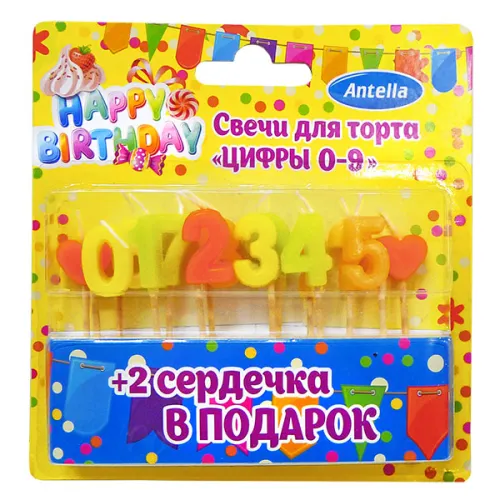 Свечи для торта ЦИФРЫ 0-9 10шт Антелла