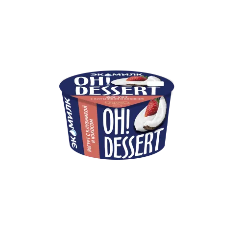 Йогурт Экомилк Oh!Dessert 4,2% 130г стакан (12 шт.) с клубникой и кокосом