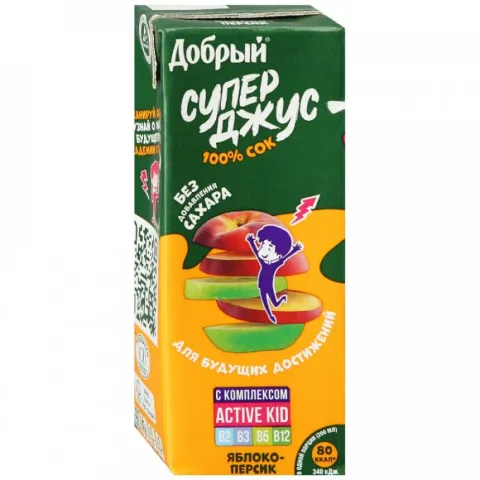 Сок Добрый из яблок и персиков Active kid обогащенный витаминным комплексом 0.2 л
