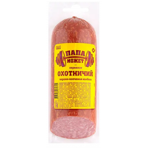 Колбаса Сервелат Охотничий Папа Может в/к в/у срез 350 г