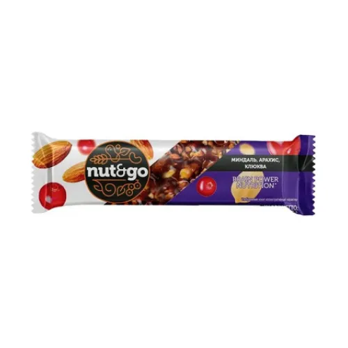 Батончик ореховый Nut&amp;Go миндальный с клюквой 30г