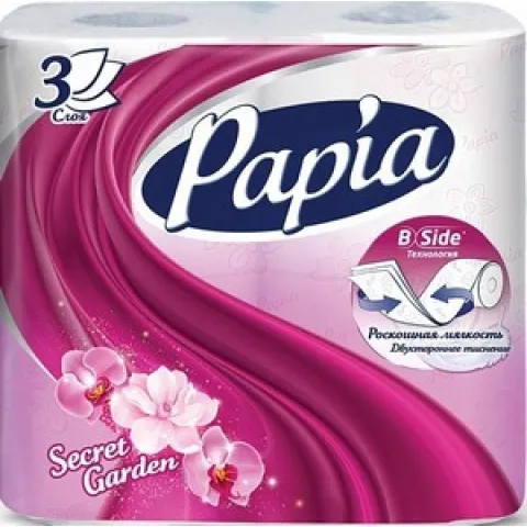Туалетная бумага PAPIA Таинственный Сад 3 слоя 4 рулона