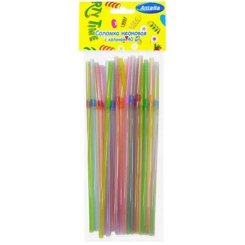 Трубочки трубочки-коктейльные с коленом 40шт, неоновые
