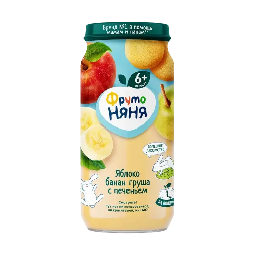 Пюре Фрутоняня яблоко банан груша с печеньем 250г