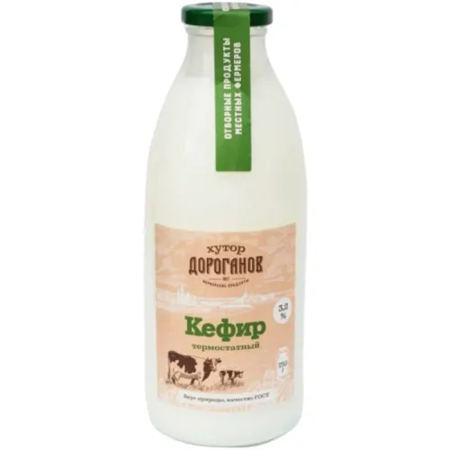 Кефир 0,75кг Хутор ДОРОГАНОВ термостатный 3,2% ст/бут