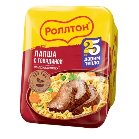 Лапша Роллтон По-домашнему с говядиной 90г лоток