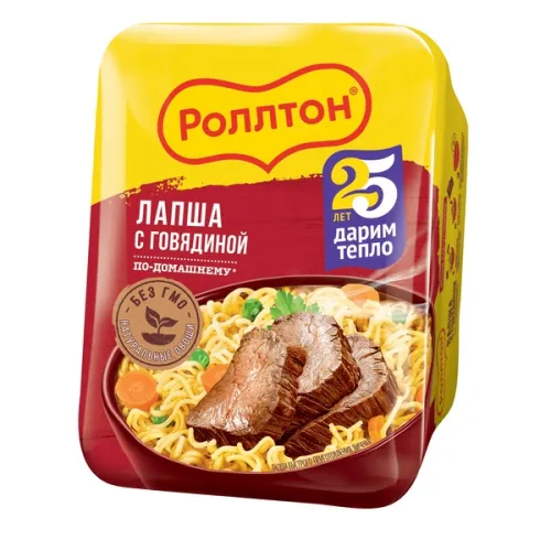 Лапша Роллтон По-домашнему с говядиной 90г лоток