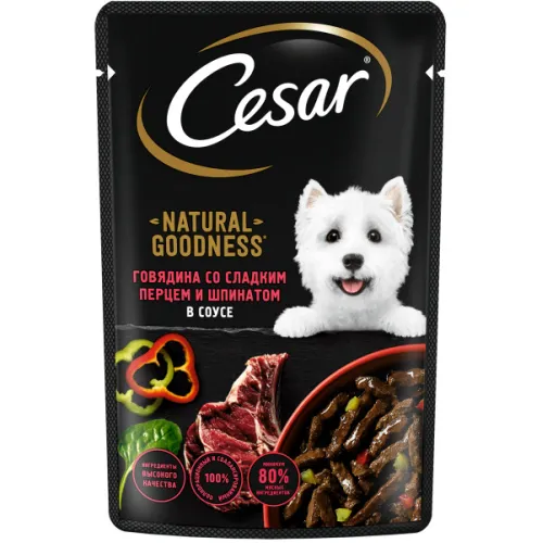 Корм для собак Цезарь Говядина/Паприка со шпинатом соус 80г