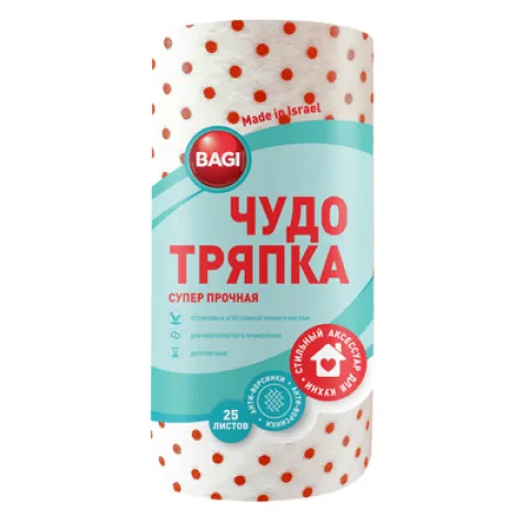 Салфетки Баги в рулоне 33листа 20х20см Чудо-Тряпка супер-прочная в горошек красная