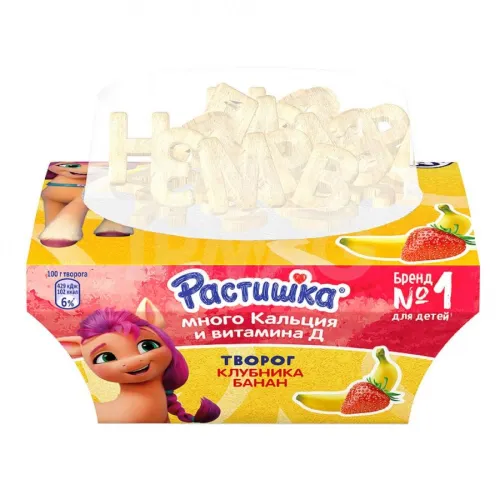 Творожок Растишка с Клубникой, бананом и печеньем 3,5% (108 г)