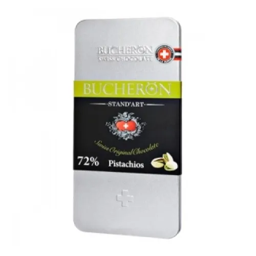 Горький шоколад BUCHERON 72% с фисташками 100 г (в железной коробке)