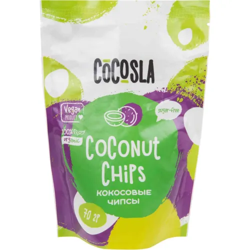 Cocosla Кокосовые чипсы высушенные 70г — натуральный снек