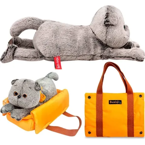 Игрушка мягкая Кот Басик в сумке-переноске лежачий Kl25-001