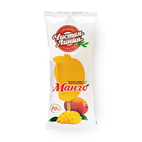 Мороженое пломбир «Чистая Линия» манго с пюре и кусочками манго эскимо 70 г
