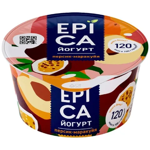 БЗМЖ Йогурт Эпика с персиком и маракуйей 4,8%, 130г, моностакан (6шт)