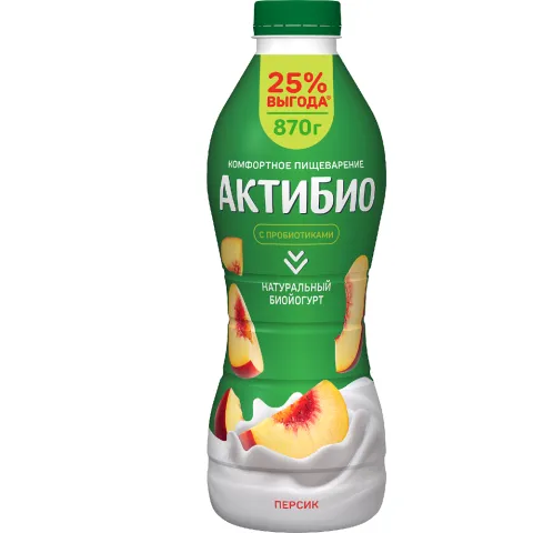 БЗМЖ АктиБио Биойогурт пит Персик 1,5% 870г