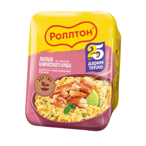 Лапша БП Роллтон яичная со вкусом камчатского краба 90гр лоток.