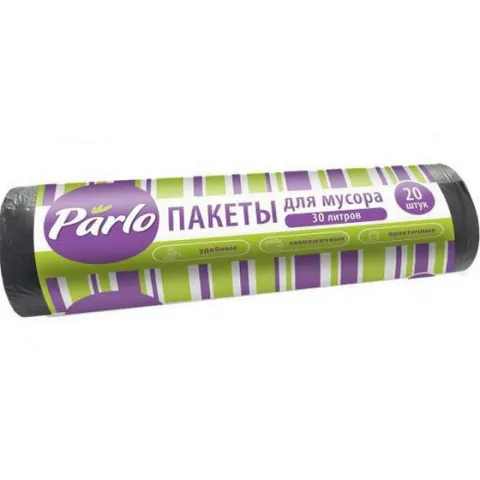 Пакеты для мусора PARLO 30 литров, 20 штук ЧЕРНЫЕ 6мкм