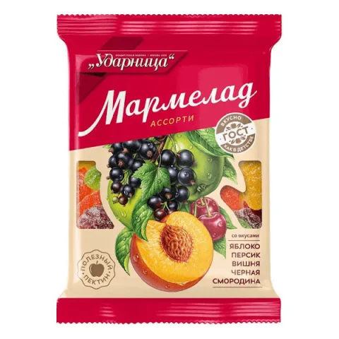 Мармелад Ассорти со вкусами Яблока Персика Вишни Чёрной смородины 275 г