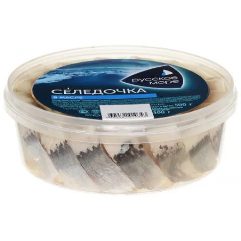 Сельдь филе-кусочки в масле Русское море 500 гр