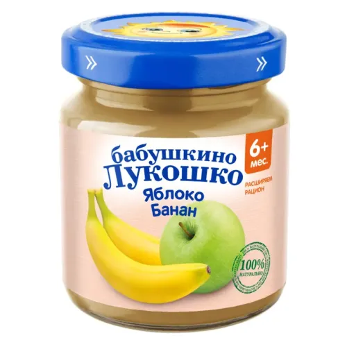 Пюре Бабушкино лукошко 190г яблоко/банан стекло 6м+