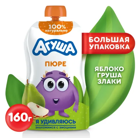 Пюре фруктовое Агуша 160г яблоко и груша со злаками