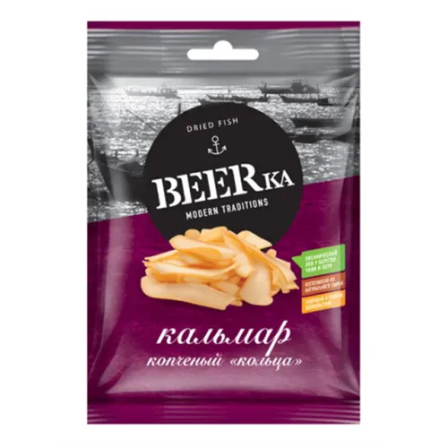 Кальмар BEERka копченый, кольца, 38г