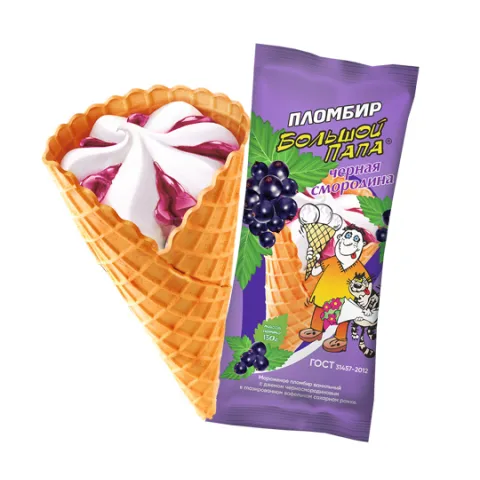 БЗМЖ Мороженое Большой папа Черная смородина 130г рожок