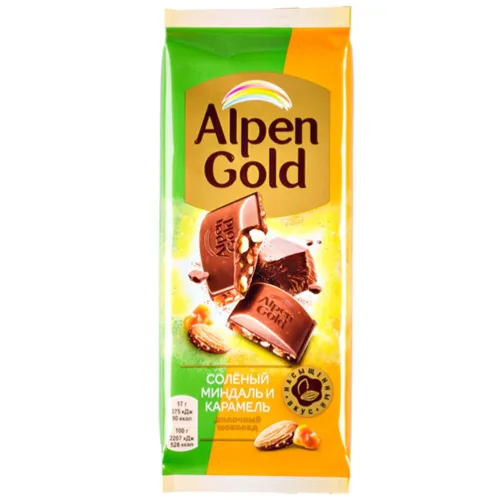 Шоколад 80гр Alpen Gold Молочный Солёный миндаль и карамель
