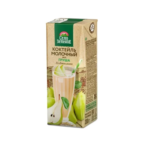 Коктейль молочный СЕЛО ЗЕЛЕНОЕ груша 3,2% 0,2л т/п